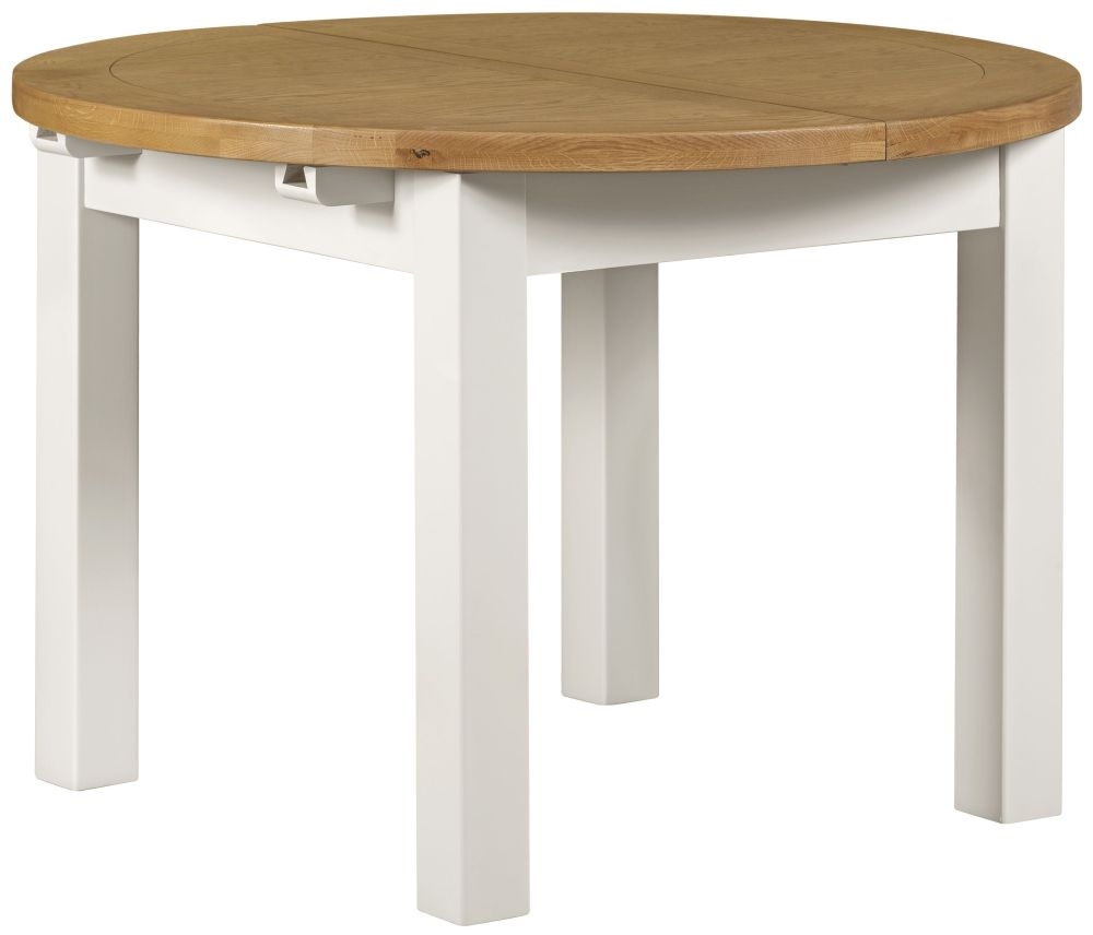 Wexford White And Oak Dining Table Seats 4 To 6 Diners 110cm To 150cm Extending Round Top