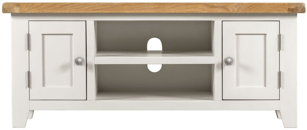 Wexford White And Oak Large Tv Unit 120cm W With Storage For Television Upto 43in Plasma