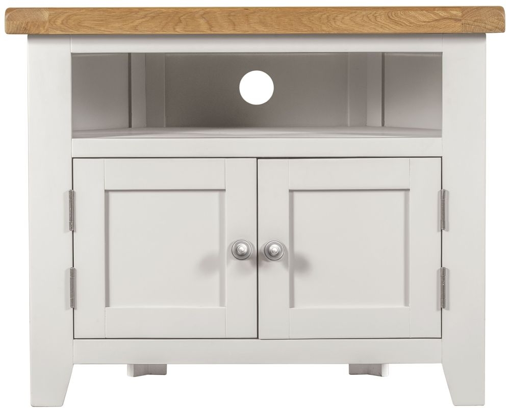 Wexford White And Oak Corner Tv Unit 80cm W With Storage For Television Upto 32in Plasma