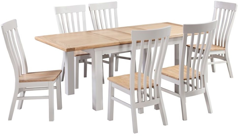 Homestyle Gb Cotswold Oak And Painted Extending Dining Set With 6 Solid Seat Chairs