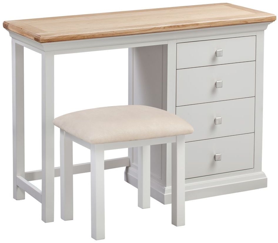 Homestyle Gb Cotswold Oak And Painted Single Pedestal Dressing Table With Stool