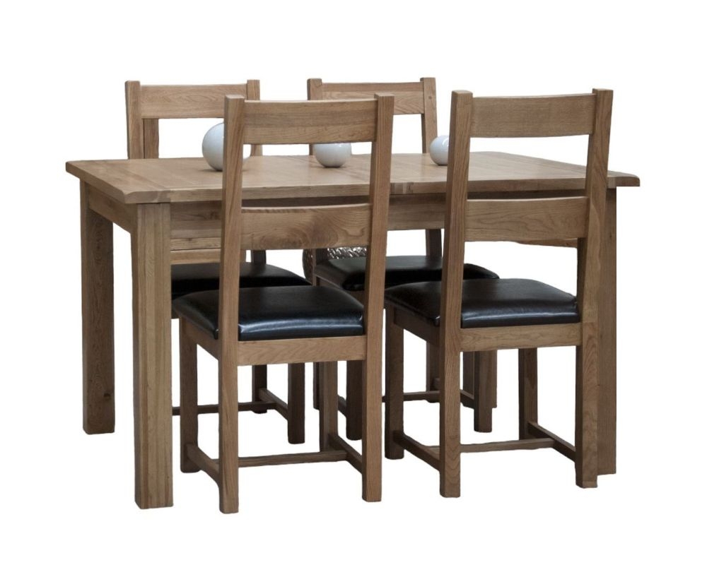 Homestyle Gb Rustic Oak Extending Dining Set And 4 Rustic Leather Seat Chairs
