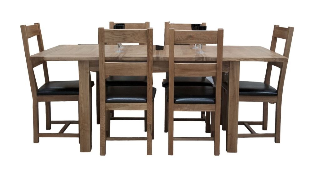 Homestyle Gb Rustic Oak Extending Dining Set And 6 Rustic Leather Seat Chairs
