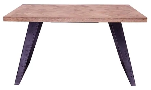 Agra Parquet Style Industrial Mango Wood Dining Table 135cm Rectangular Top Seats 4 To 6 Diners