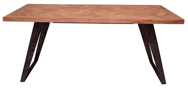 Agra Parquet Style Industrial Mango Wood Dining Table 175cm Rectangular Top Seats 6 To 8 Diners