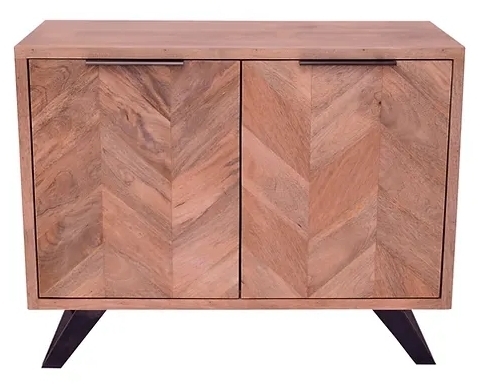 Agra Parquet Style Industrial Mango Wood Small Sideboard 95cm With 2 Doors