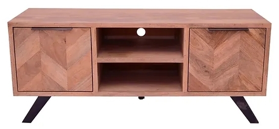 Agra Parquet Style Industrial Mango Wood Tv Unit 135cm W With Storage For Television Upto 50in Plasma