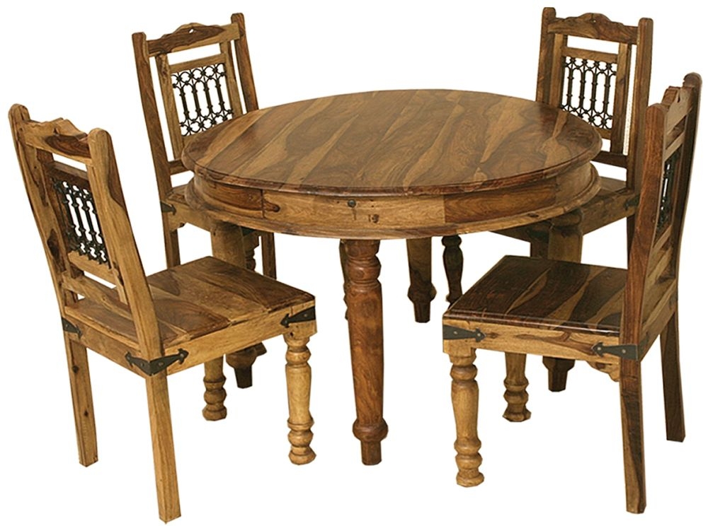 Jali Sheesham Round Dining Table And 4 Chairs