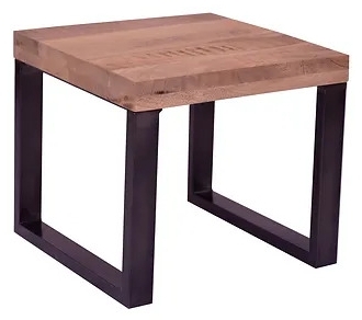 Napal Rough Sawn Mango Wood Square Lamp Table With Black Metal U Legs