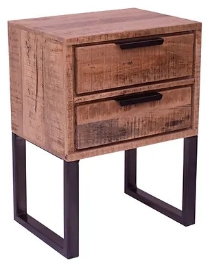 Napal Rough Sawn Mango Wood Side Table With Black Metal U Legs