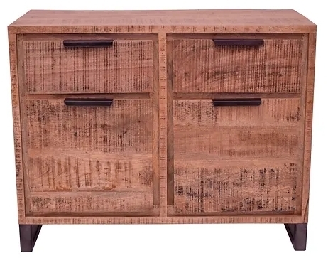 Napal Rough Sawn Mango Wood Small Sideboard 95cm With 2 Doors And 2 Drawers With Black Metal U Legs