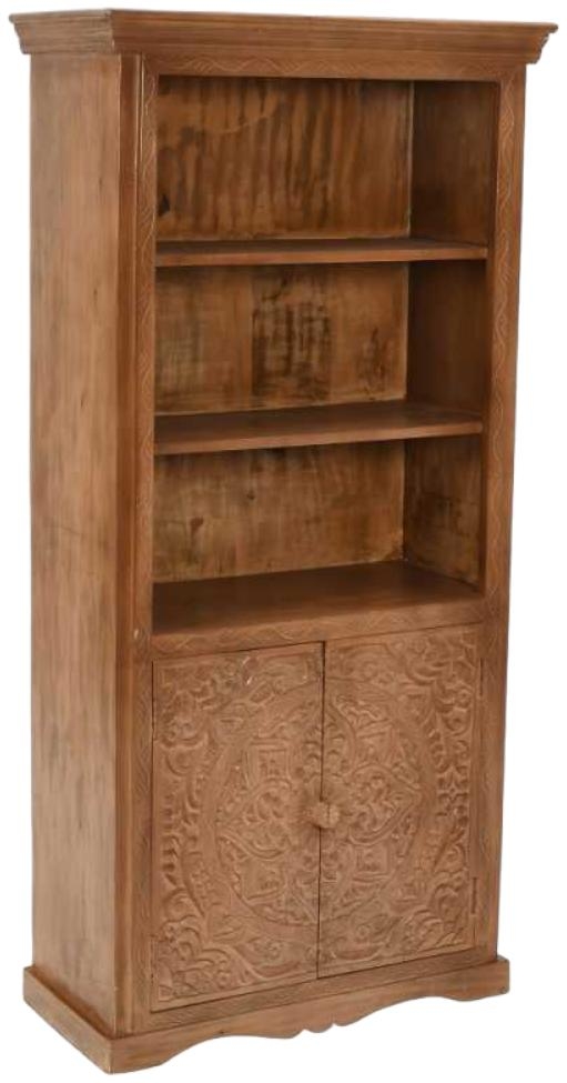 Indian Hub Artwork Mango Wood Large Corner Bookcase