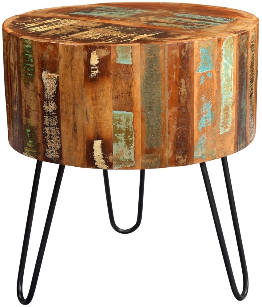 Indian Hub Coastal Reclaimed Wood Drum Side Table