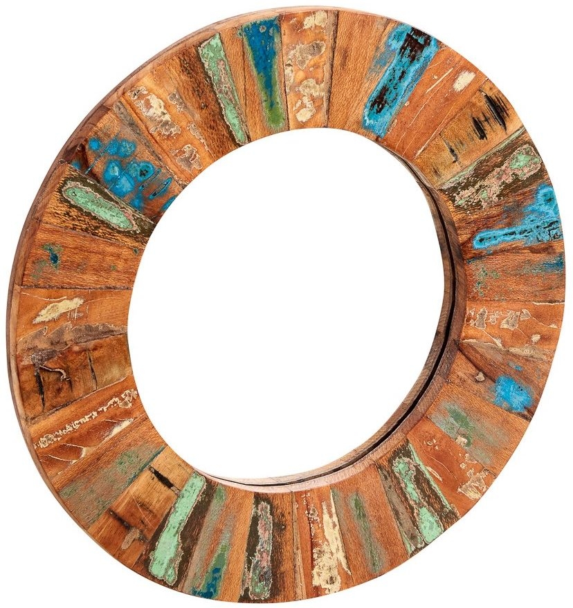 Indian Hub Coastal Reclaimed Wood Round Mirror 85cm X 85cm