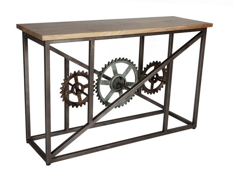 Indian Hub Evoke Iron And Wooden Industrial Console Table With Wheels