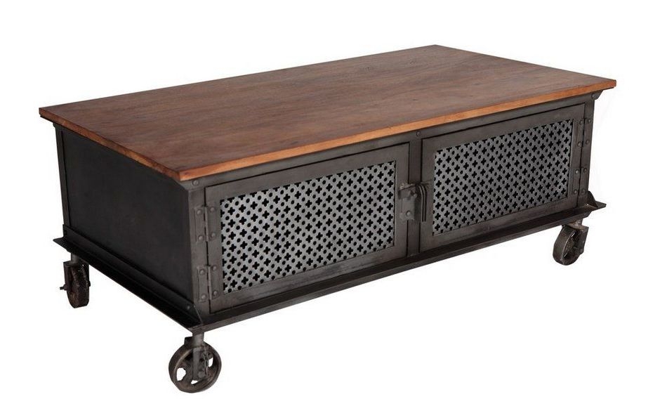 Indian Hub Evoke Iron And Wooden Jali Storage Coffee Table