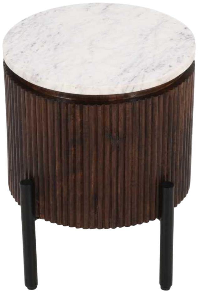 Indian Hub Opal Mango Wood Marble Top Side Table With Metal Legs