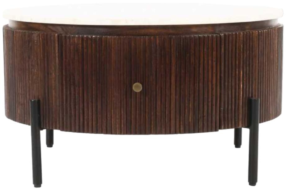 Indian Hub Opal Mango Wood Round Fluted Marble Top Coffee Table With Metal Legs