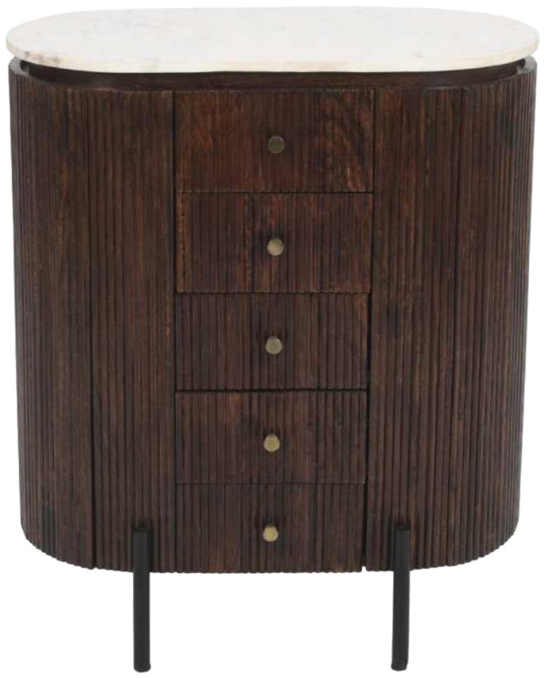 Indian Hub Opal Mango Wood Wide Marble Top Chest Of Drawers With Metal Legs