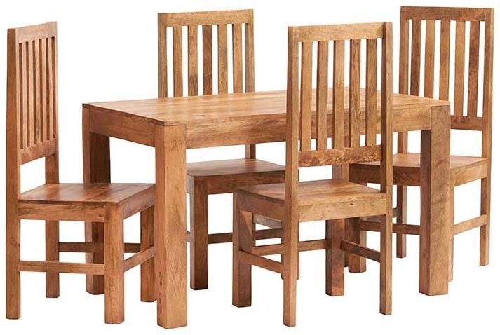 Indian Hub Toko Light Mango Small Dining Table And Wooden Chairs