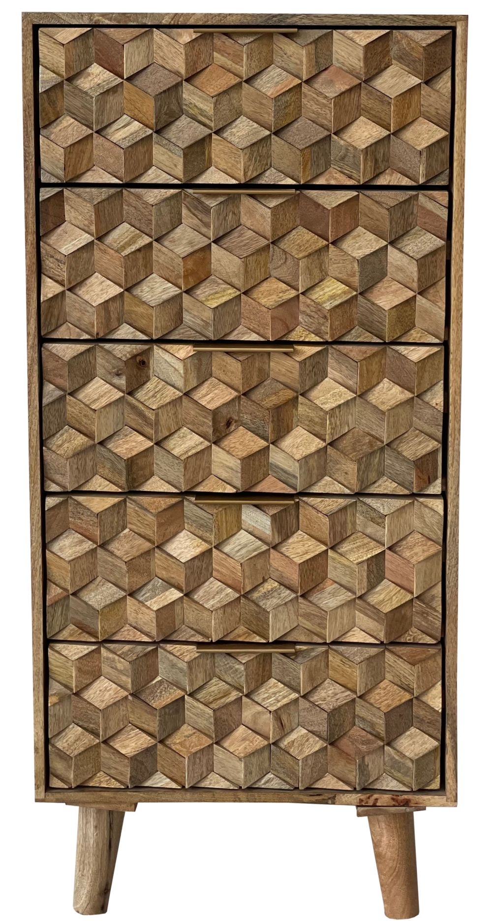 Geometric Mango Wood Tall 5 Drawer Chest