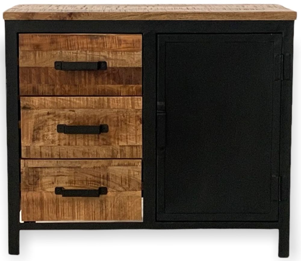 Induse Industrial Small Sideboard 90cm With 1 Door 3 Drawer