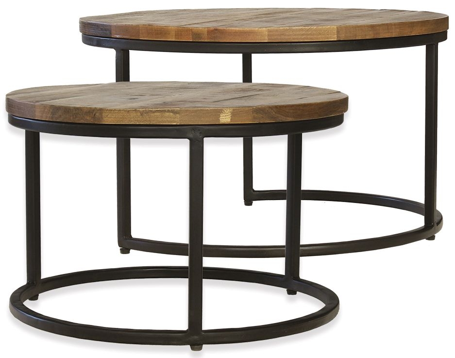 Jaipur Industrial Mango Wood Round Coffee Table Set Of 2