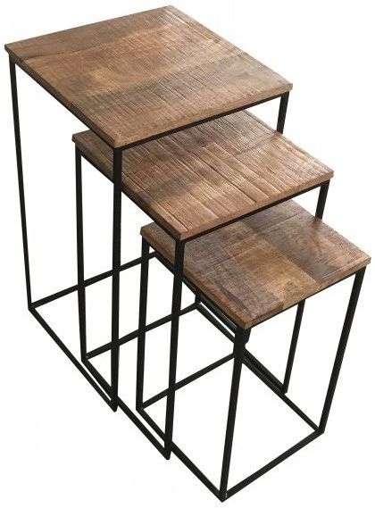 Jaipur Industrial Mango Wood And Iron Nest Of 3 Tables