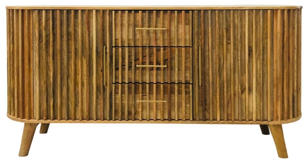 Slated Mango Wood 2 Door 3 Drawer Sideboard