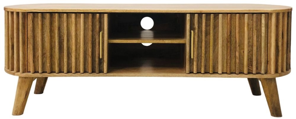 Slated Mango Wood 2 Door Tv Unit