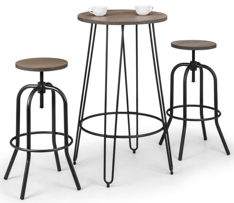 Julian Bowen Spitfire Industrial Mocha And Black Round Bar Table And 2 Stools
