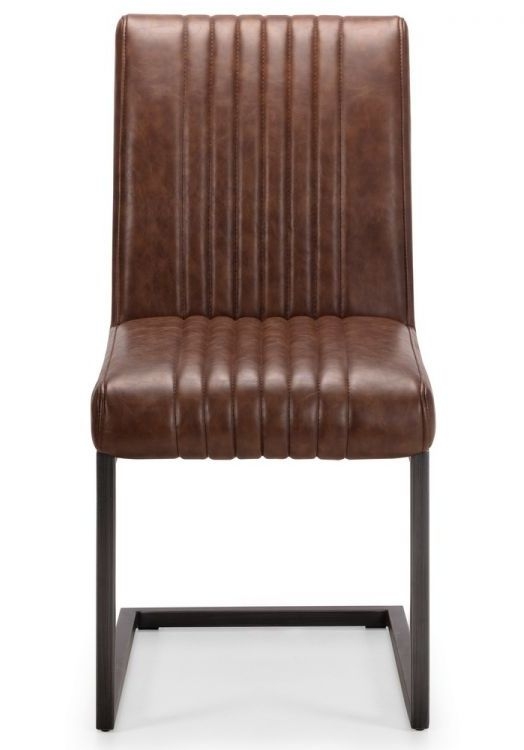 Julian Bowen Brooklyn Rustic Oak Brown Faux Leather Dining Chair Sold In Pairs