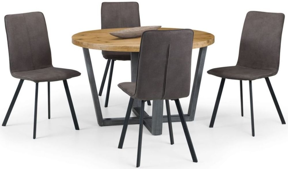 Julian Bowen Brooklyn Rustic Oak Round Dining Table And 4 Monroe Chairs