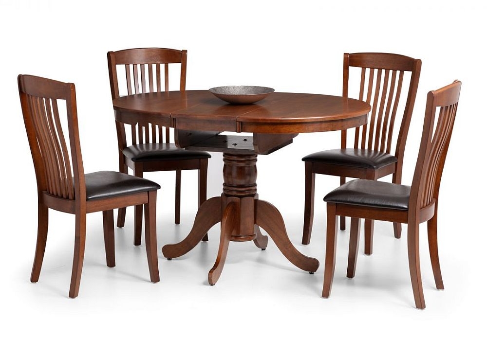 Julian Bowen Canterbury Mahogany Round Extending Dining Table And 4 Faux Leather Chairs