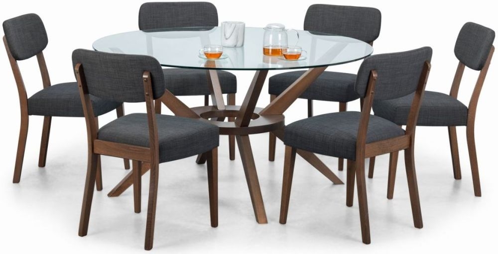 Julian Bowen Chelsea Walnut And Glass 140cm Round Dining Table And 6 Farringdon Chairs