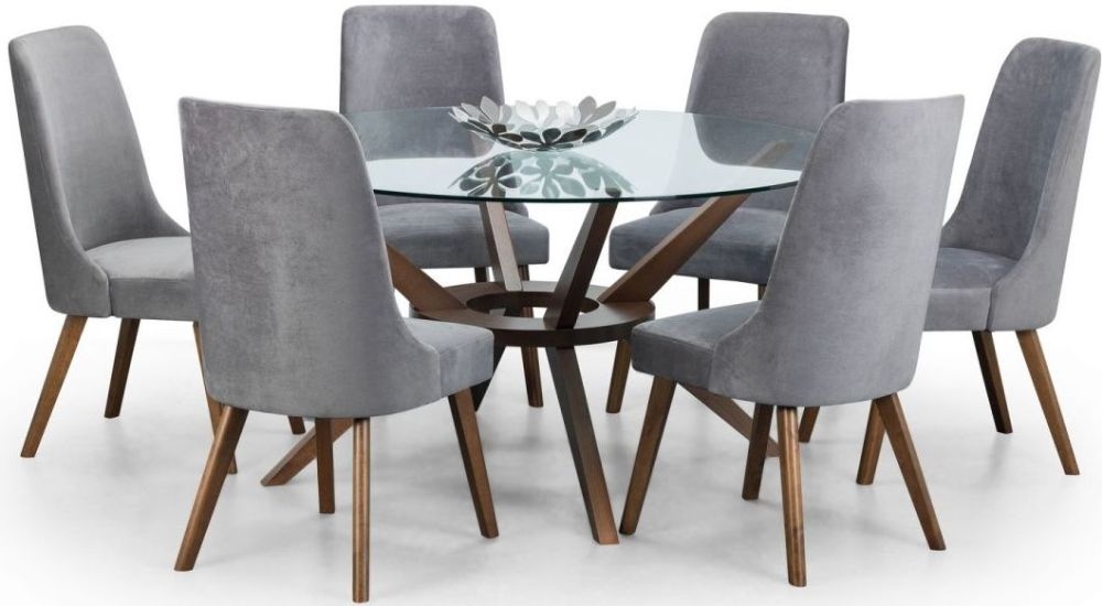 Julian Bowen Chelsea Walnut And Glass 140cm Round Dining Table And 6 Huxley Chairs
