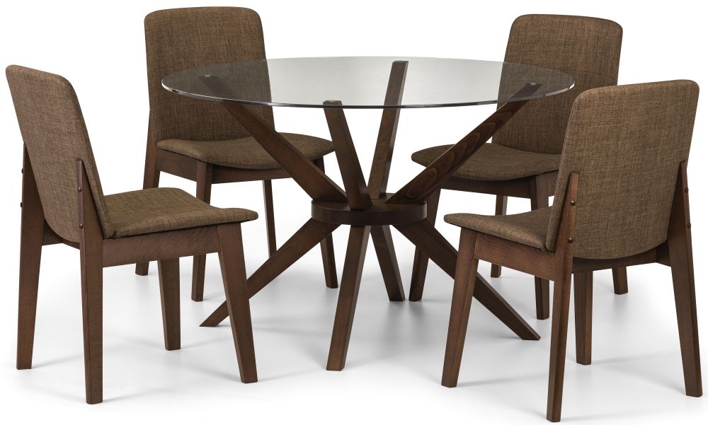 Julian Bowen Chelsea Walnut And Glass 120cm Round Dining Table And 4 Kensington Chairs