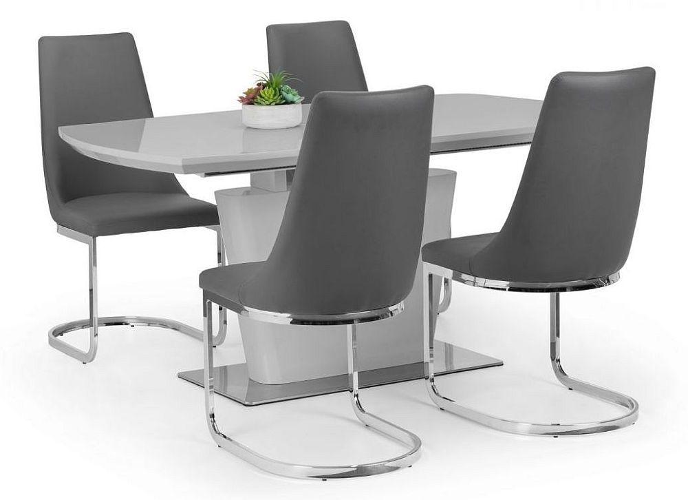 Julian Bowen Como Grey High Gloss Extending Dining Table And 4 Cantelever Chairs