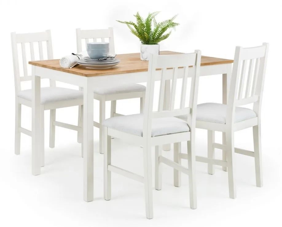 Julian Bowen Coxmoor Oak And Ivory Dining Set 80cm Seats 4 Diners Rectangular Top 4 Chairs
