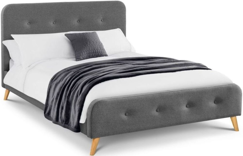 Astrid Curved Retro Oak And Grey Fabric Bed Comes In Double And King Size