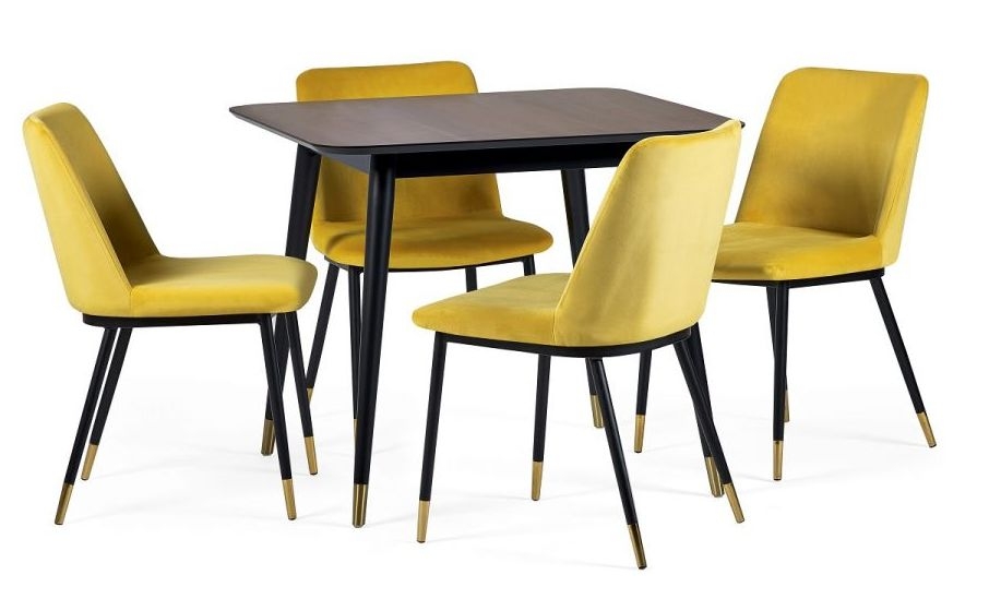 Julian Bowen Findlay Square Dining Set 90cm Seats 4 Diners Square Top 4 Delaunay Mustard Chairs