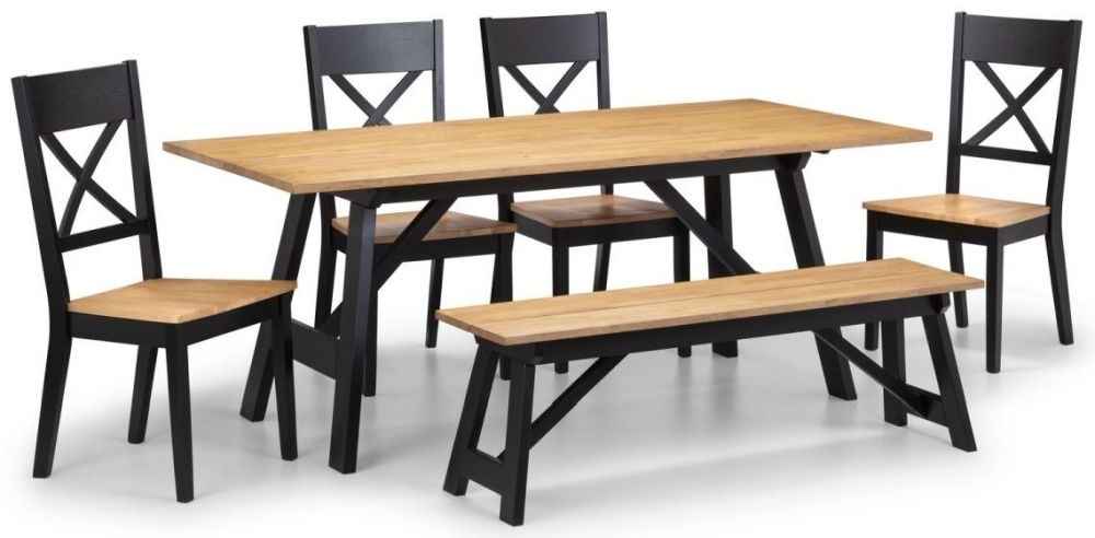 Julian Bowen Hockley Oak And Black Dining Table With 4 Chairs And Bench