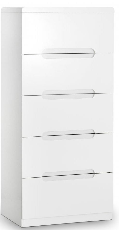 Julian Bowen Manhattan White High Gloss 5 Drawer Narrow Chest