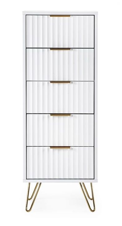 Julian Bowen Murano Matte White Tallboy 5 Drawer Chest With Hairpin Legs