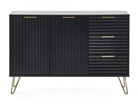 Julian Bowen Murano Matte Black Sideboard 118cm With 2 Door 3 Drawer With Hairpin Legs