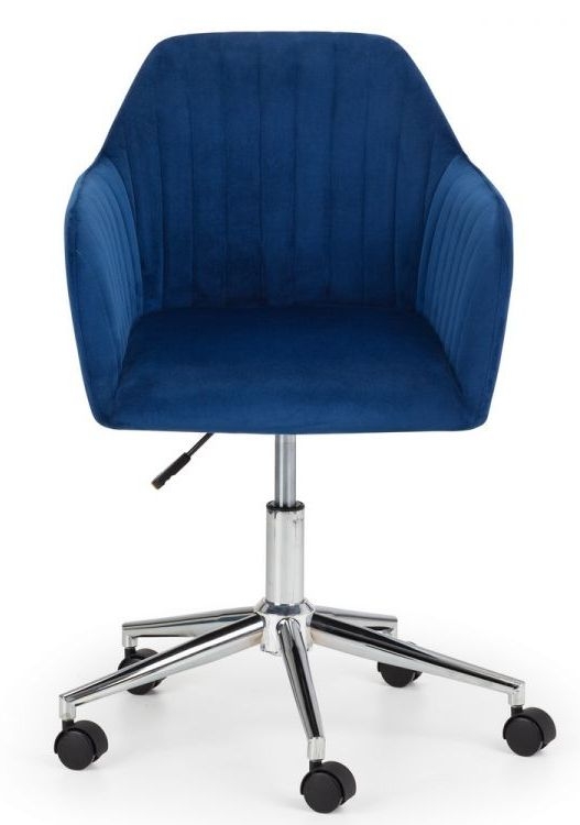 Julian Bowen Kahlo Blue Velvet Swivel And Chrome Office Chair