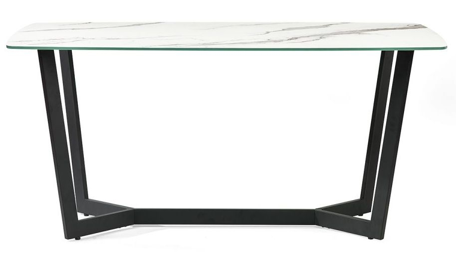 Julian Bowen Olympus White Glass Top With Marble Effect Dining Table 160cm Seats 6 Diners Rectangular Top