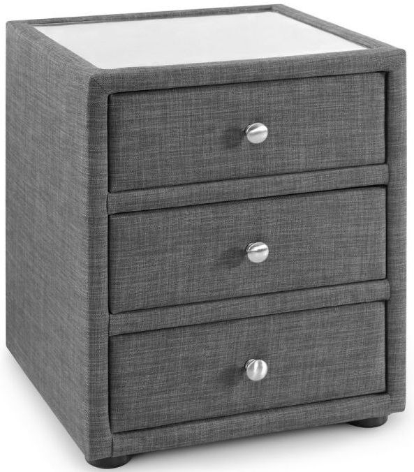 Julian Bowen Sorrento Slate Grey Linen 3 Drawer Bedside Cabinet