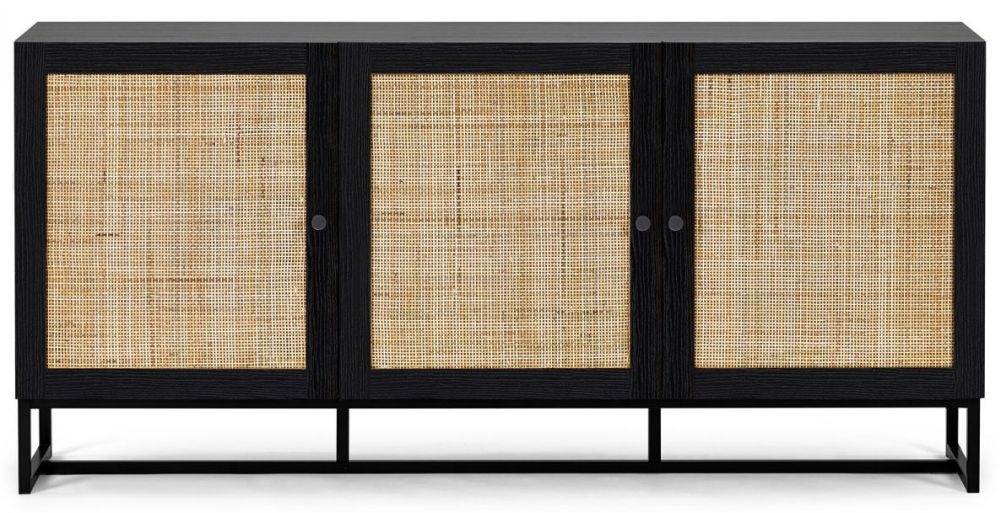 Julian Bowen Padstow Black Rattan Sideboard 160cm With 3 Drawer