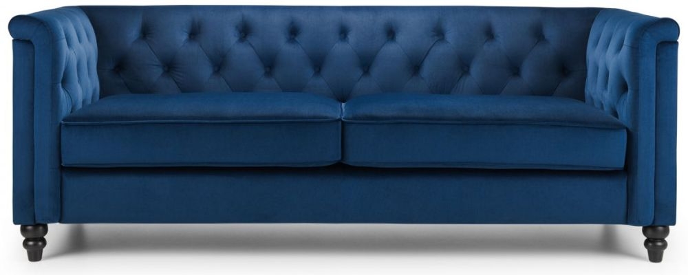 Julian Bowen Sandringham Blue Fabric Velvet 3 Seater Sofa